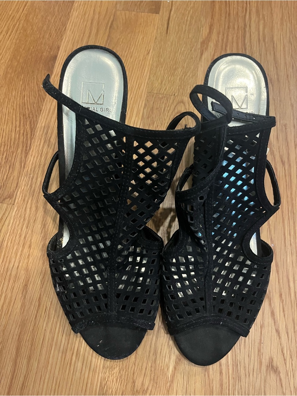 Material Girl Black Laser-Cut Open-Toe Heels